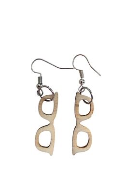 (4)Wooden Eyeglass Dangle Earrings - Natural Beige